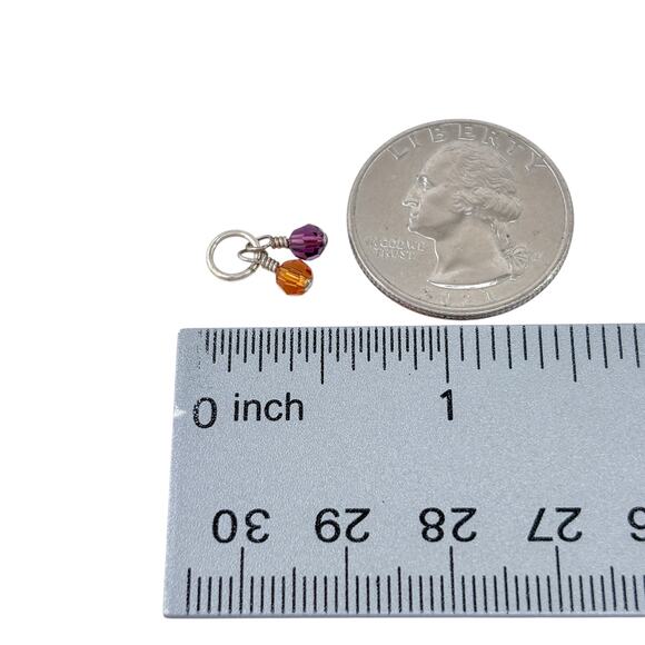 Orange Purple Crystal Dangle Charm | Dainty Vintage Sterling Silver 925 Jewelry - Picture 4 of 5
